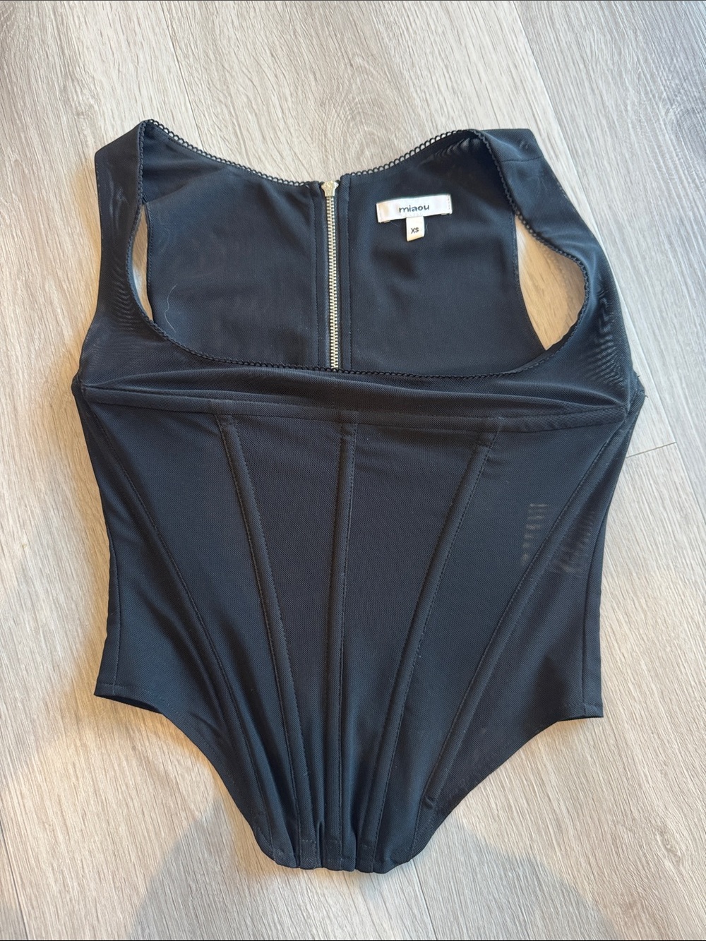 Miaou Black Scoopneck Bodysuit with Gold Zip